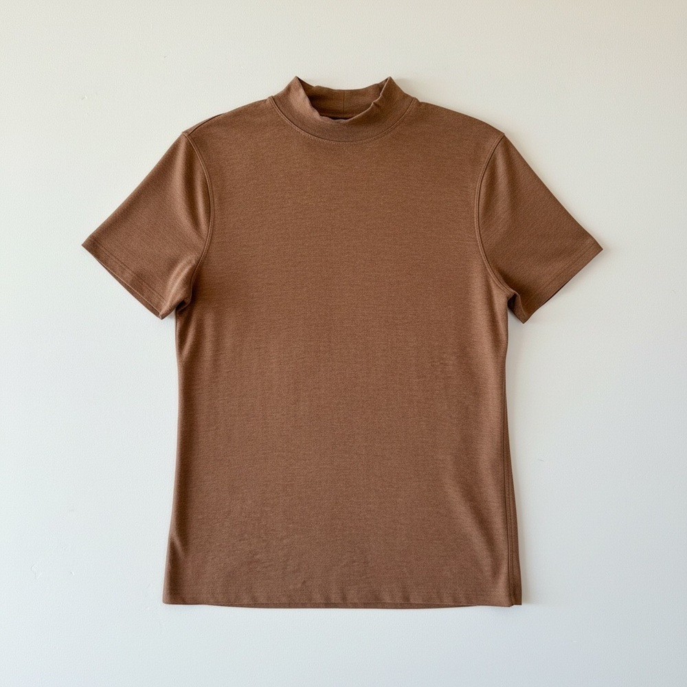 Kit and Ace Camel Brown Mock Neck Knit Tee Short Sleeve Sweater Womens S